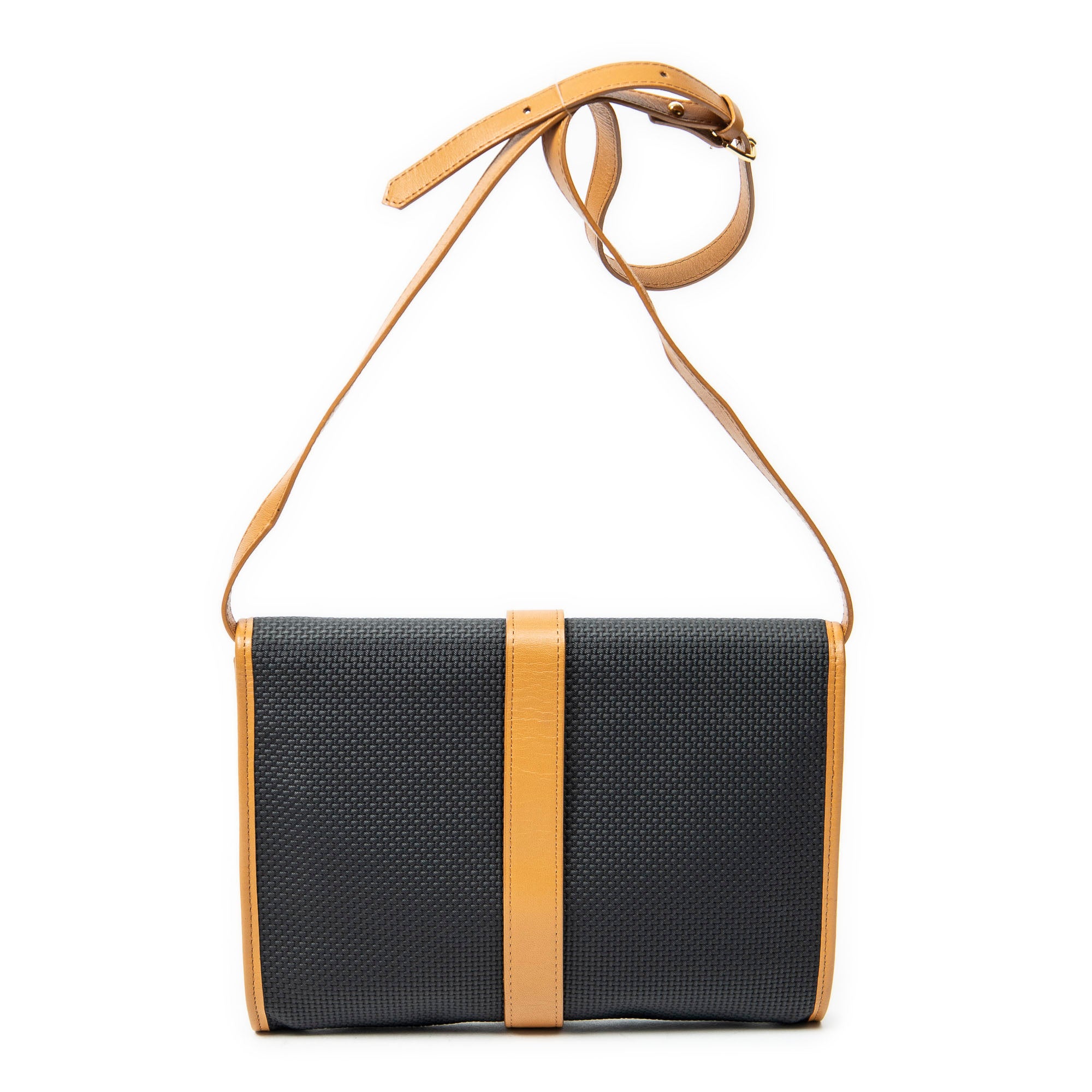 Shoulder Bag Vintage Flap Crossbody Black Woven Coated Canvas