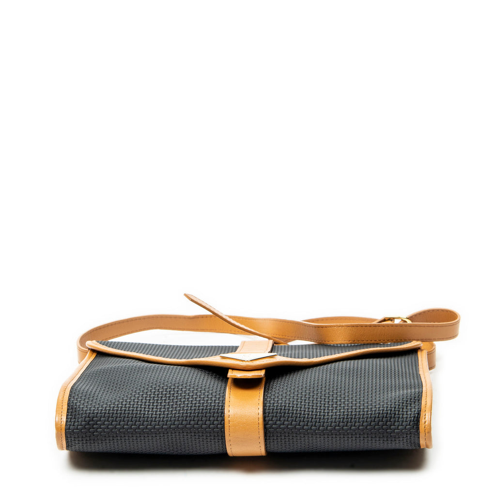 Shoulder Bag Vintage Flap Crossbody Black Woven Coated Canvas