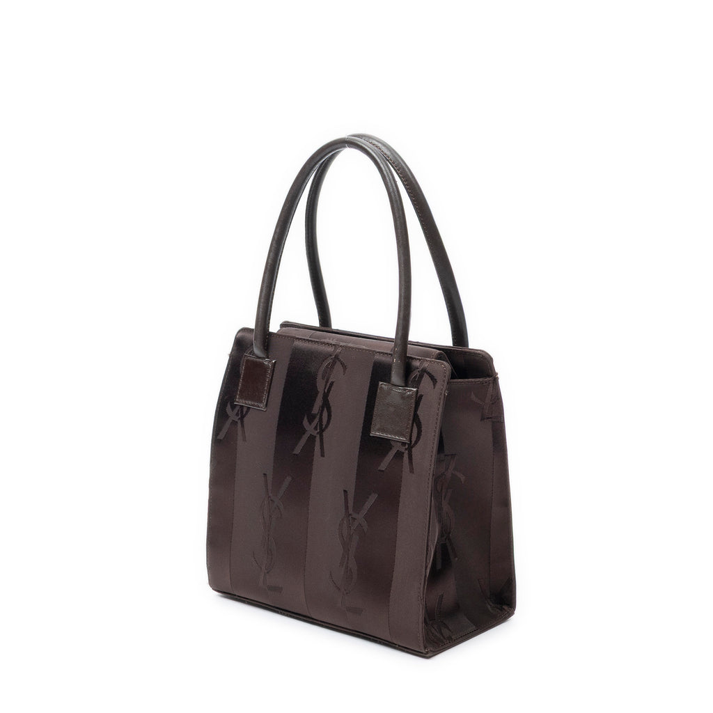 Handbag Vintage Small Top Handle Tote Dark Brown Monogram Nylon Canvas