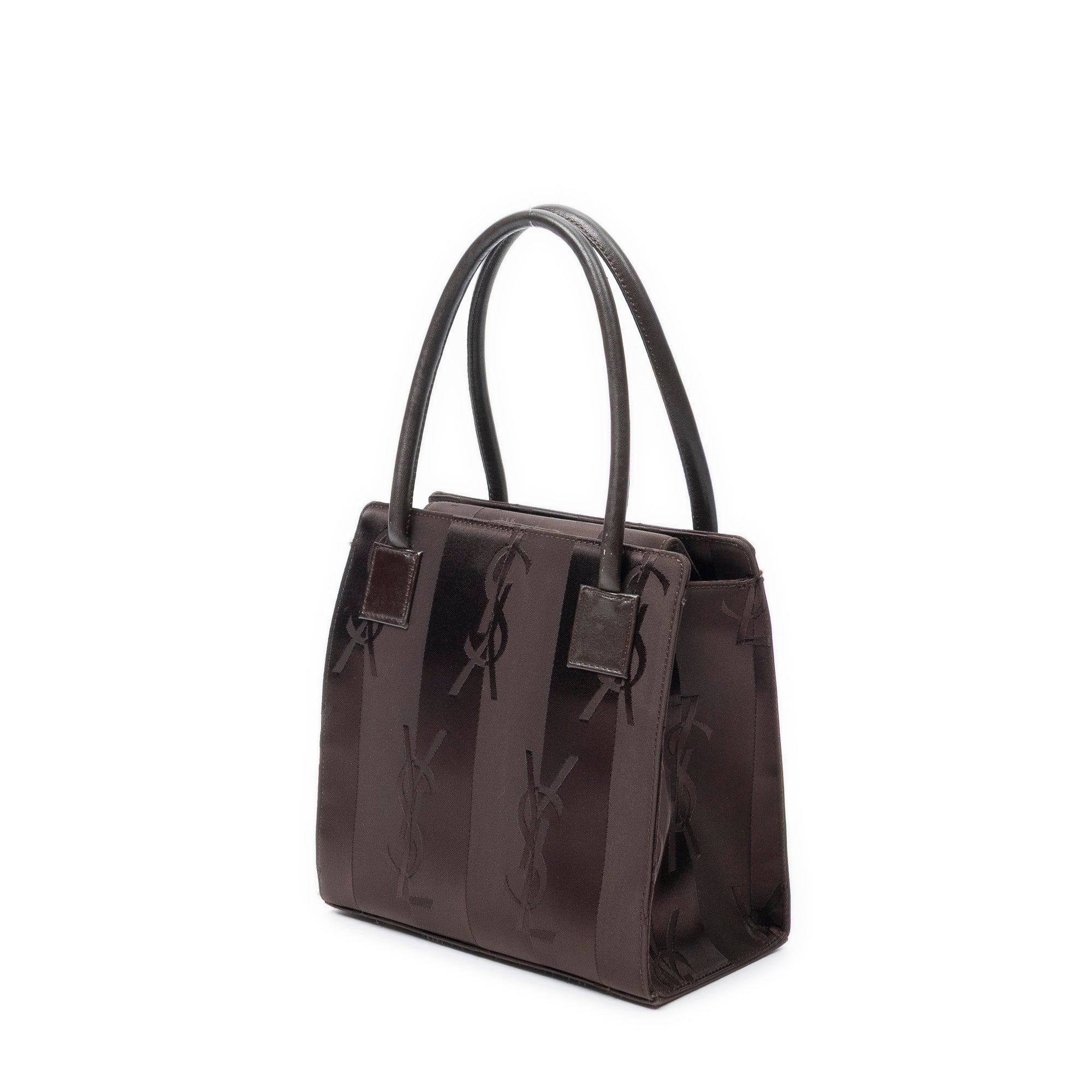 Handbag Vintage Small Top Handle Tote Dark Brown Monogram Nylon Canvas