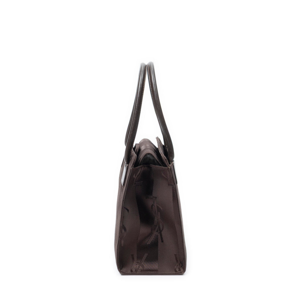 Handbag Vintage Small Top Handle Tote Dark Brown Monogram Nylon Canvas