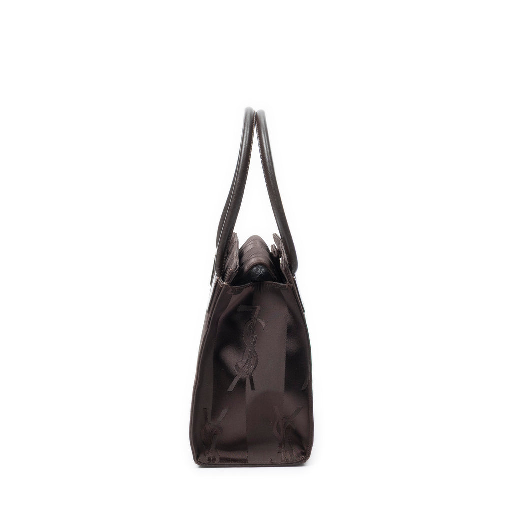 Handbag Vintage Small Top Handle Tote Dark Brown Monogram Nylon Canvas