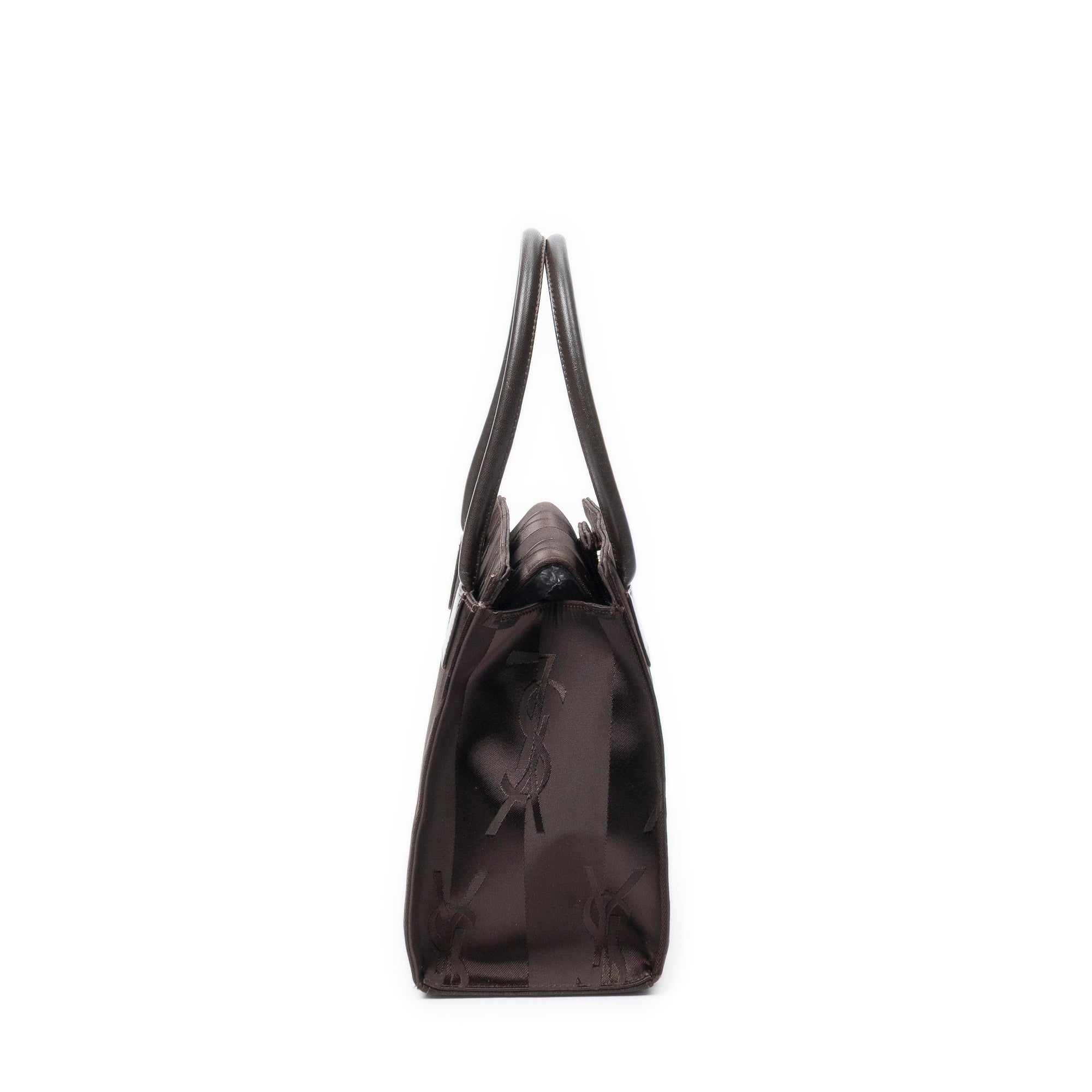 Handbag Vintage Small Top Handle Tote Dark Brown Monogram Nylon Canvas