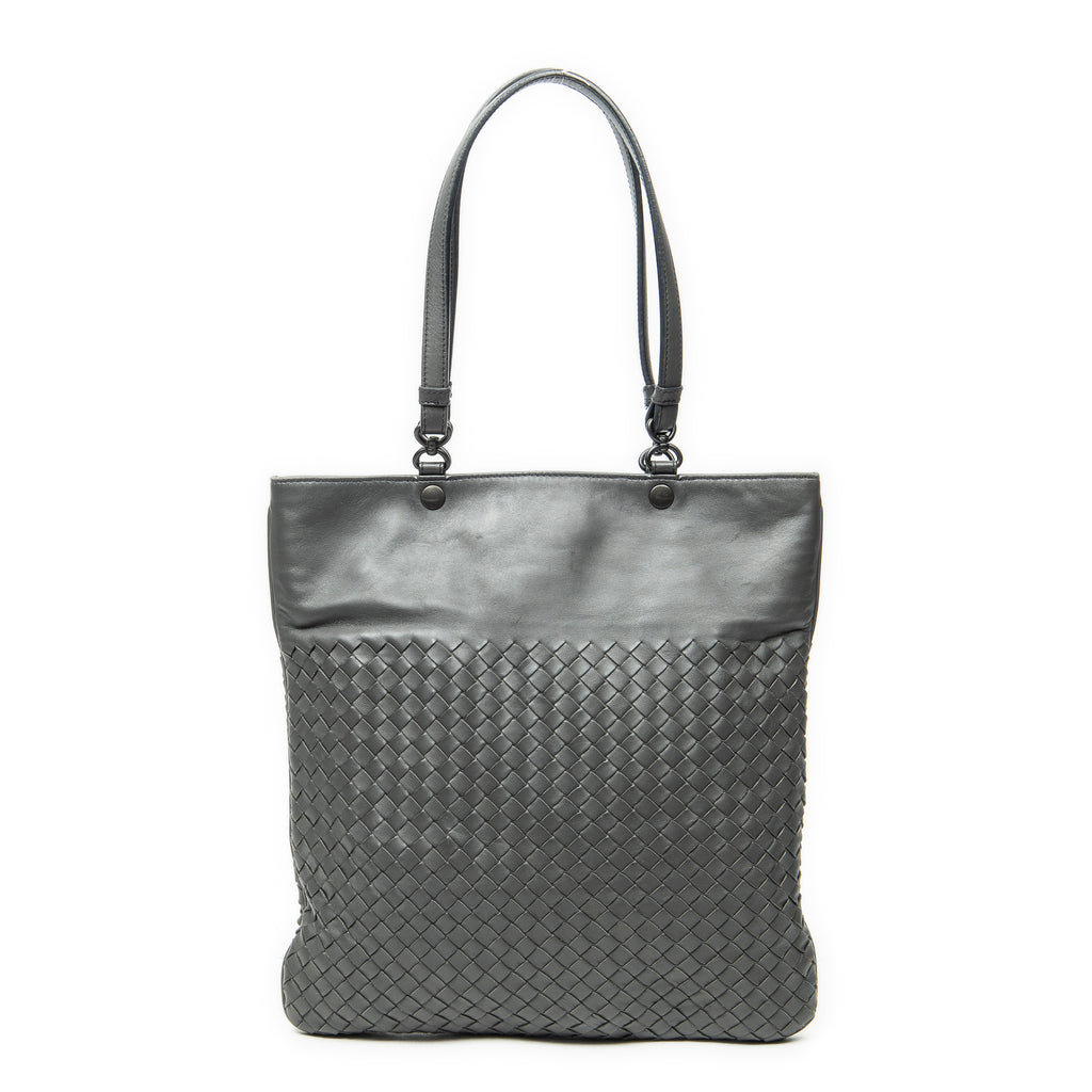 Shoulder Bag Flat Tote Grey Intrecciato Leather