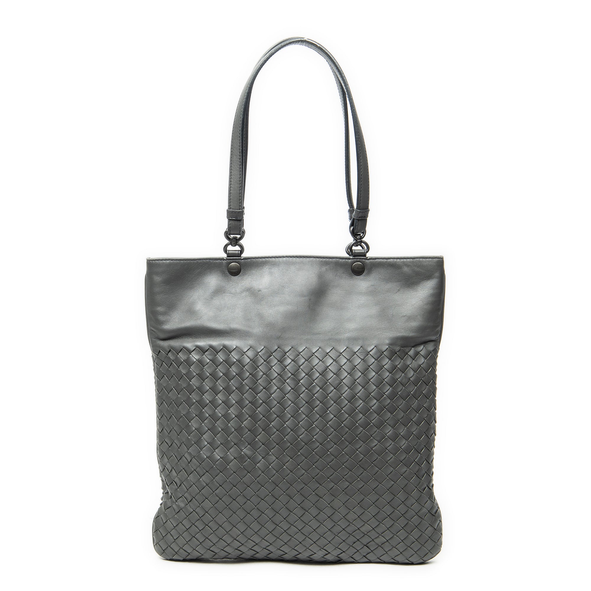 Shoulder Bag Flat Tote Grey Intrecciato Leather
