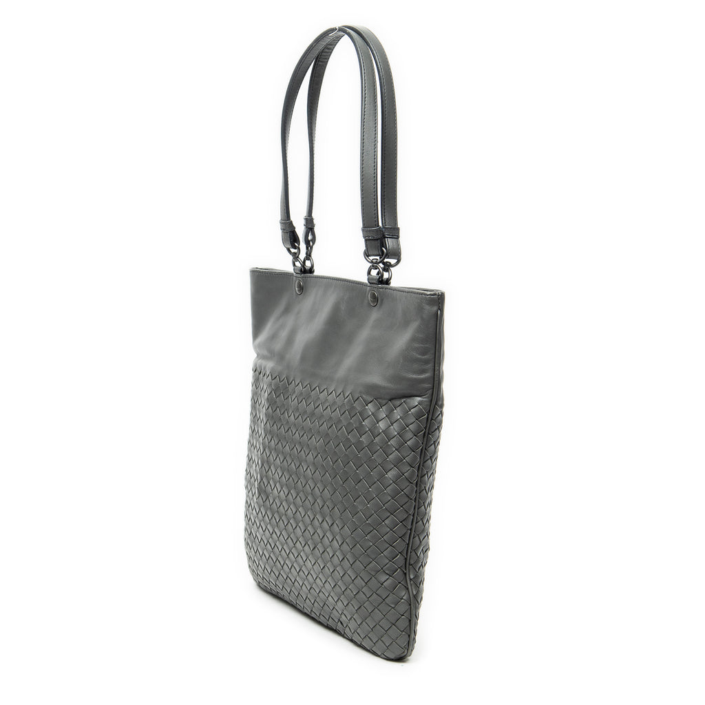 Shoulder Bag Flat Tote Grey Intrecciato Leather