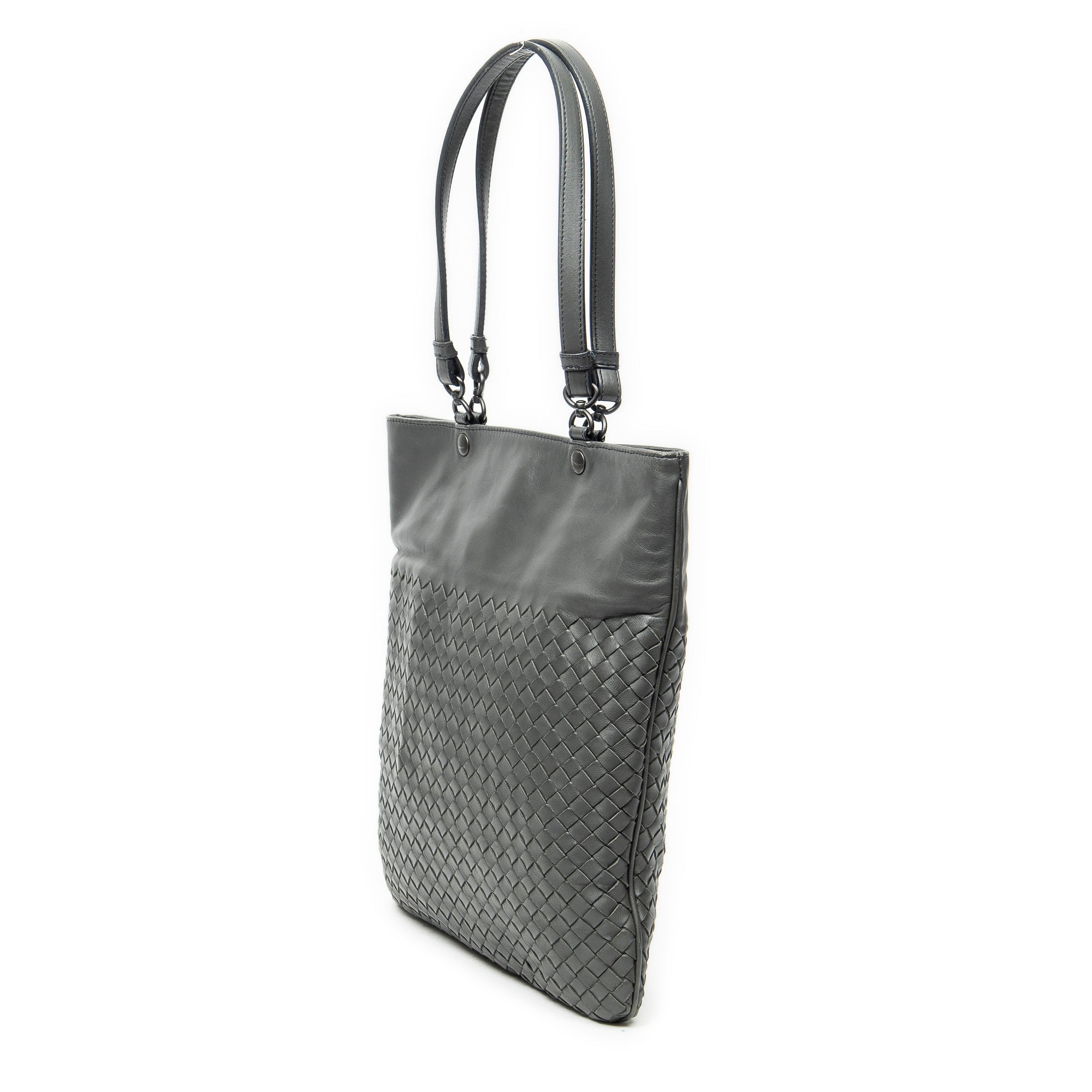 Shoulder Bag Flat Tote Grey Intrecciato Leather