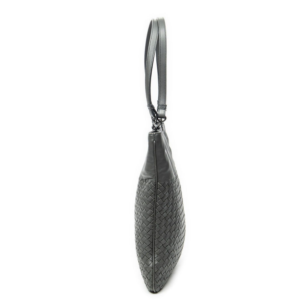 Shoulder Bag Flat Tote Grey Intrecciato Leather