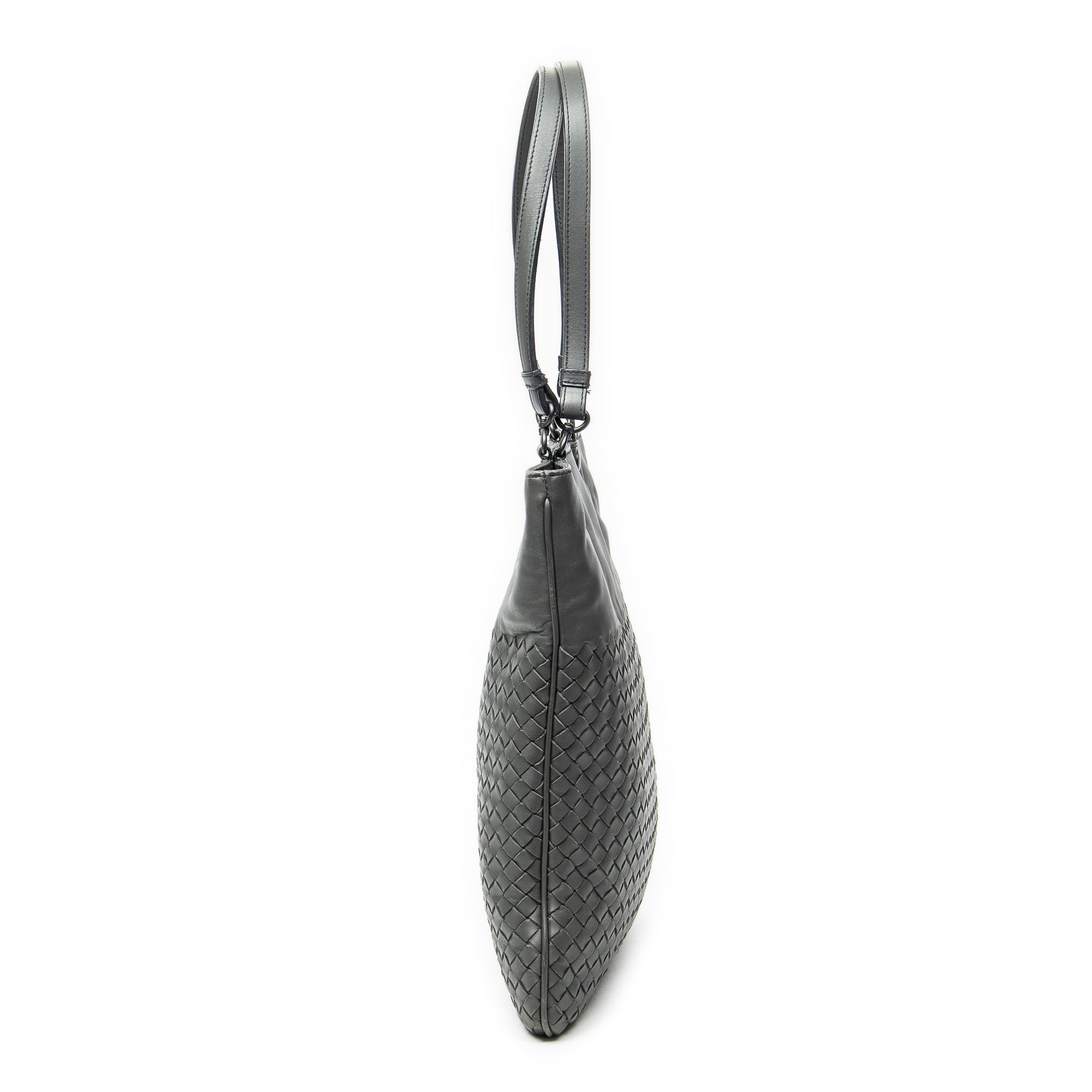 Shoulder Bag Flat Tote Grey Intrecciato Leather