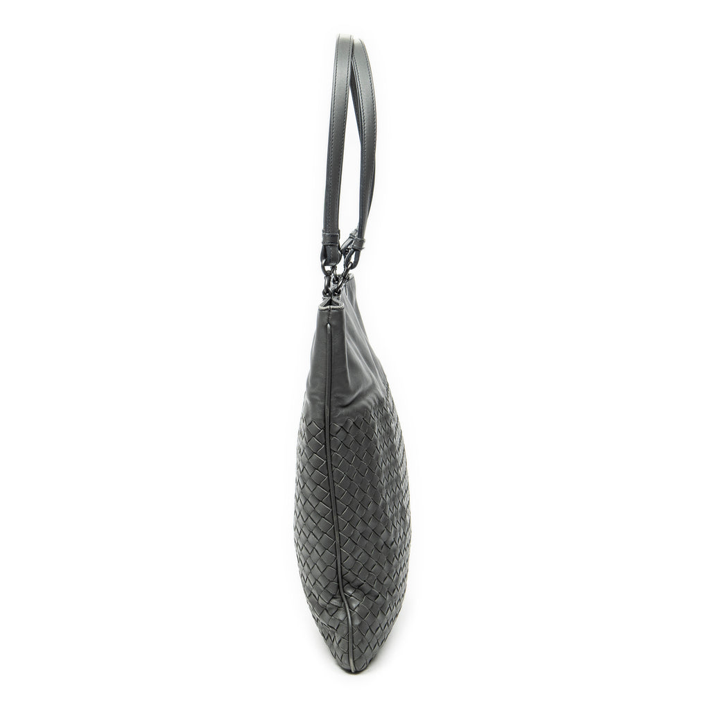 Shoulder Bag Flat Tote Grey Intrecciato Leather