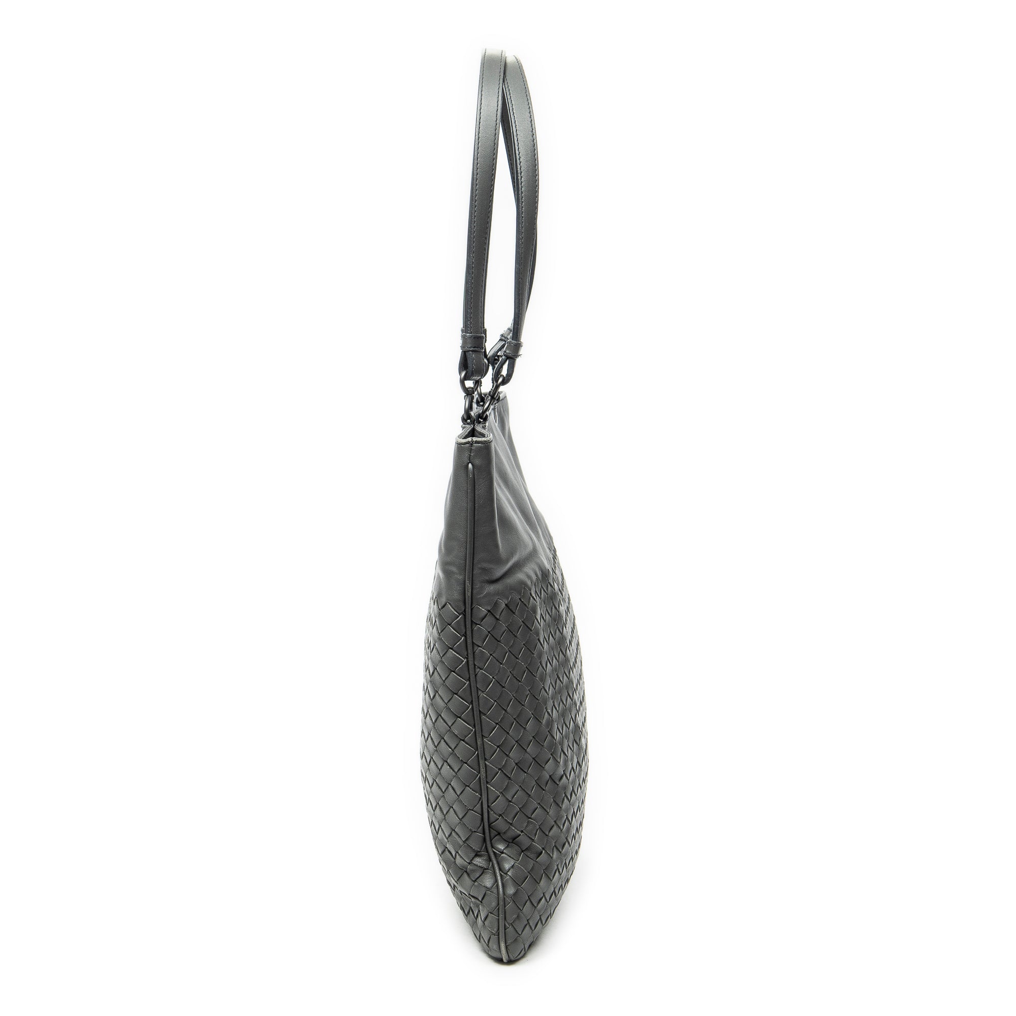 Shoulder Bag Flat Tote Grey Intrecciato Leather