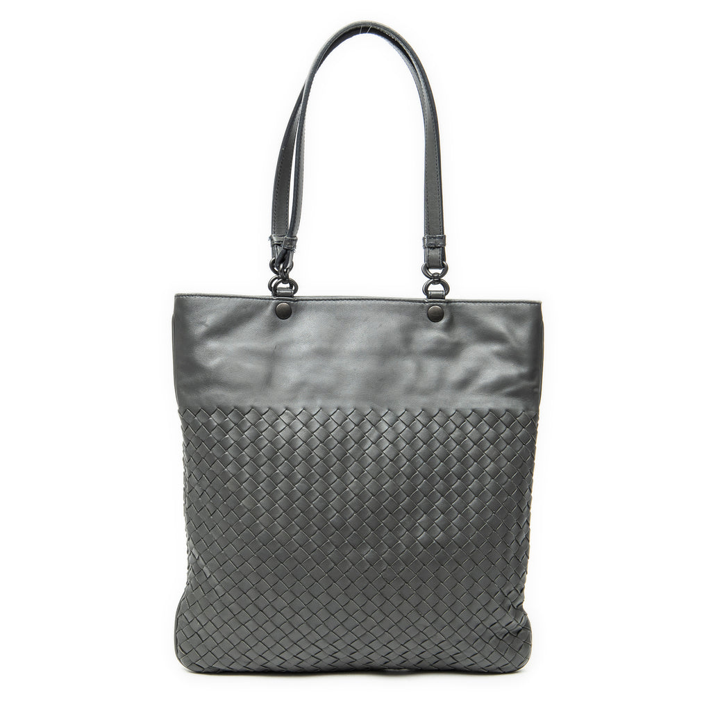 Shoulder Bag Flat Tote Grey Intrecciato Leather