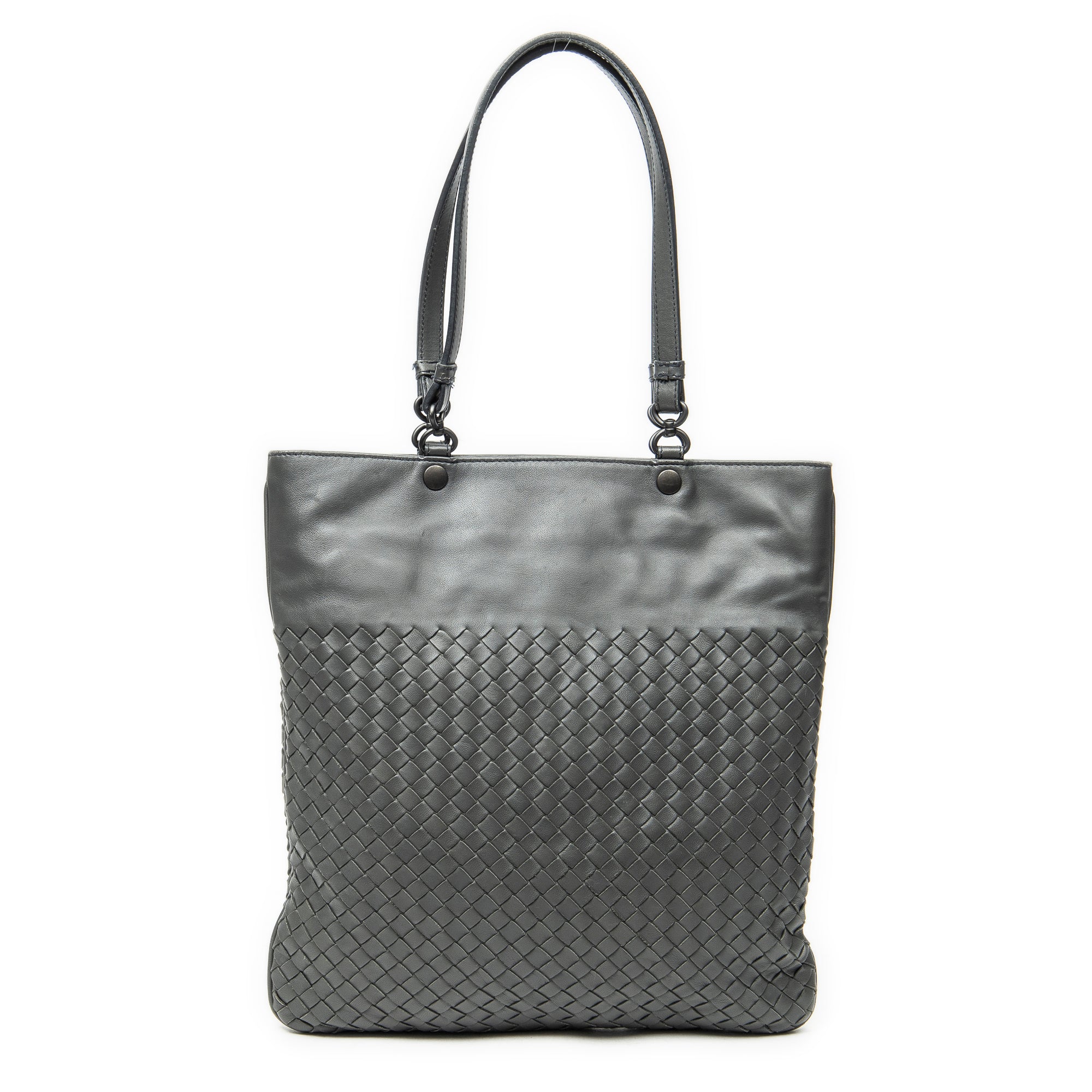 Shoulder Bag Flat Tote Grey Intrecciato Leather