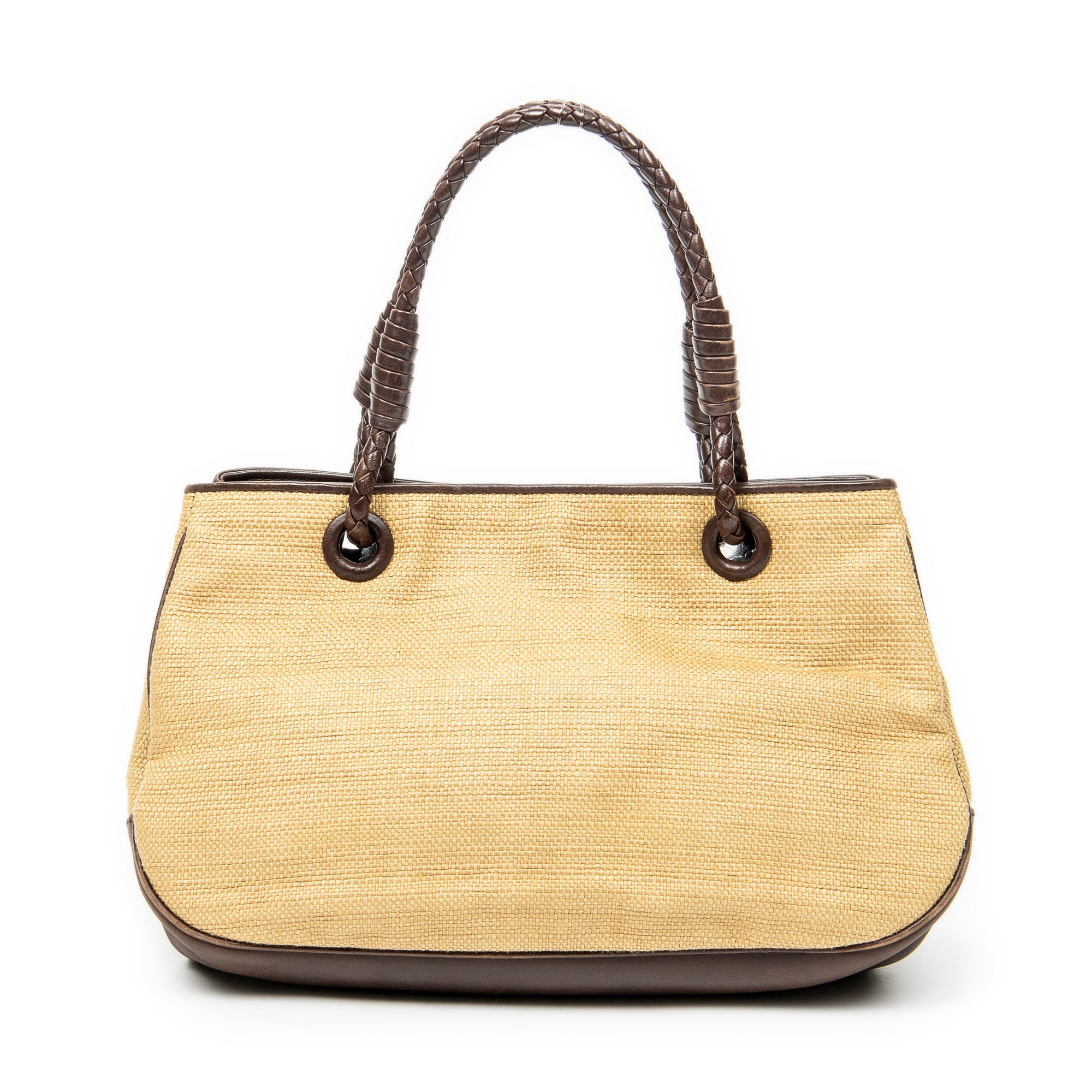 Shoulder Bag Vintage Straw Tote Brown Canvas