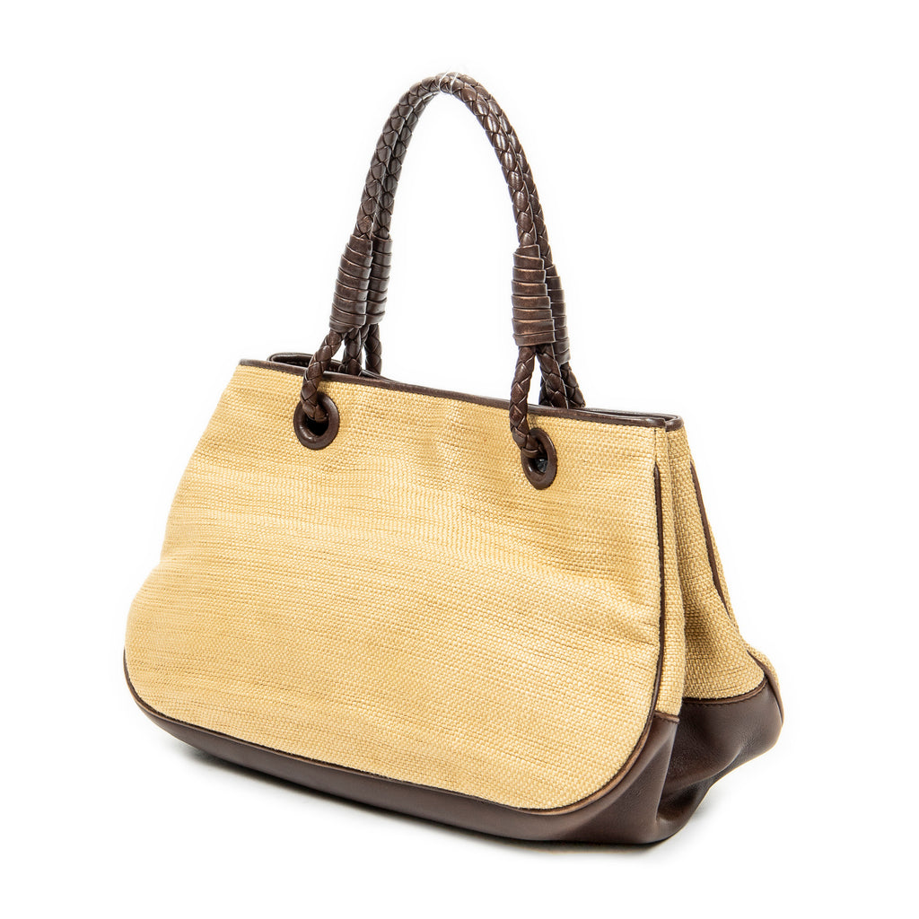Shoulder Bag Vintage Straw Tote Brown Canvas