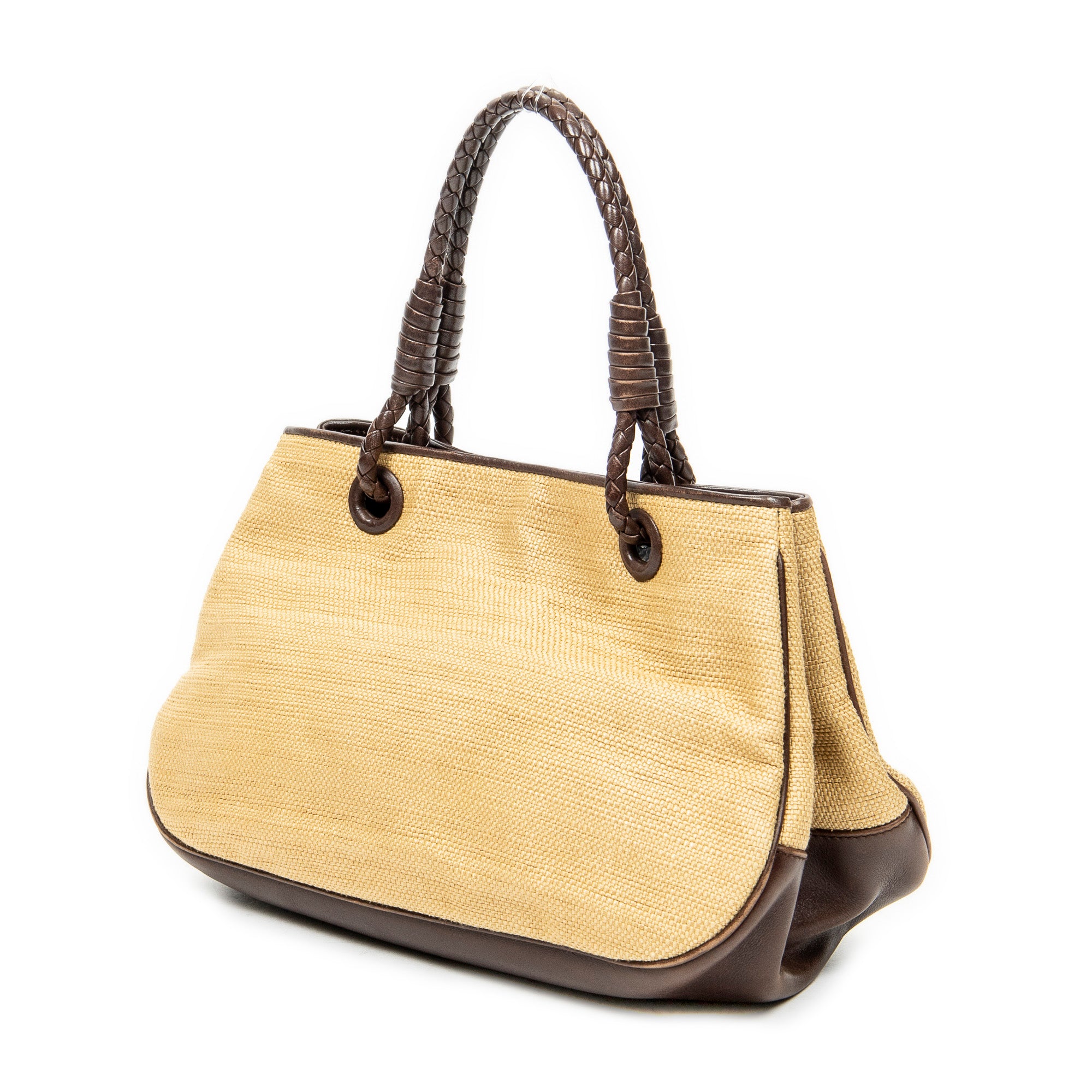 Shoulder Bag Vintage Straw Tote Brown Canvas