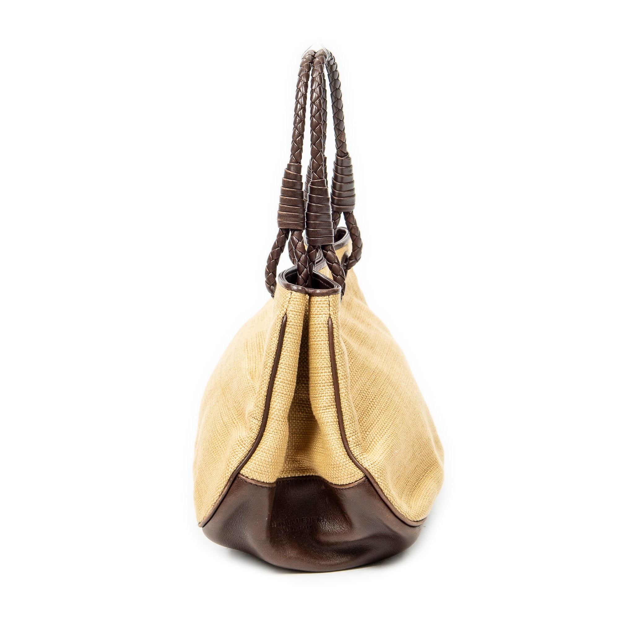 Shoulder Bag Vintage Straw Tote Brown Canvas
