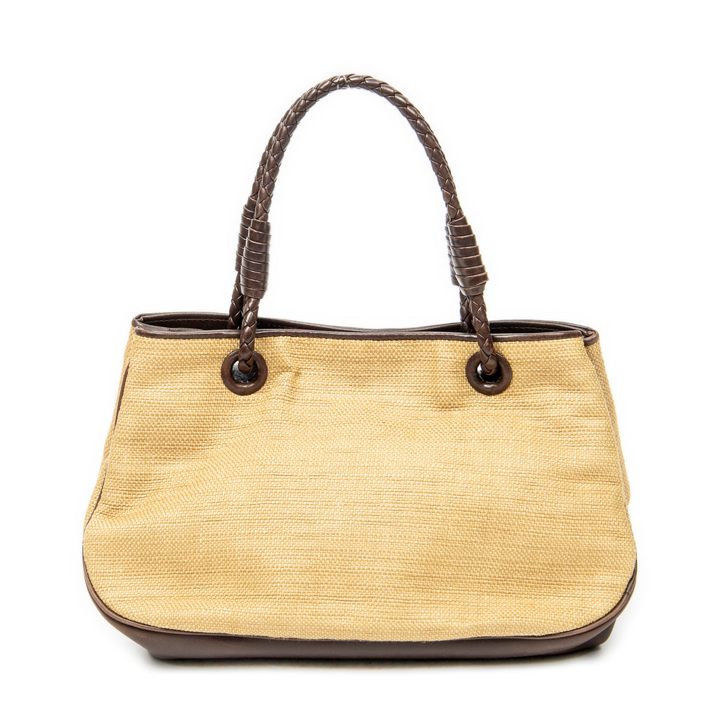 Shoulder Bag Vintage Straw Tote Brown Canvas