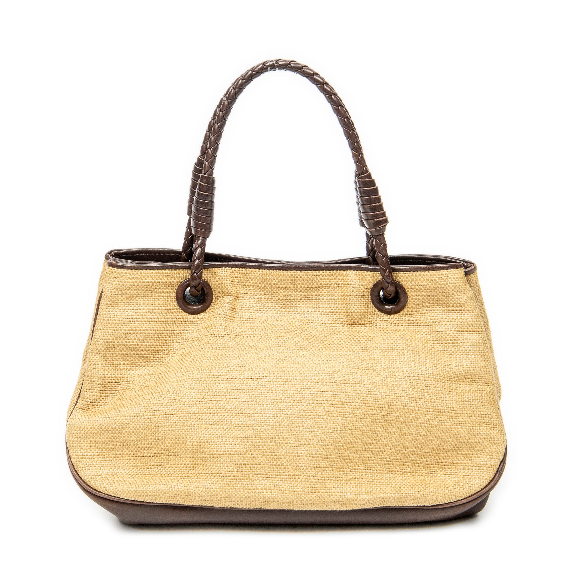 Shoulder Bag Vintage Straw Tote Brown Canvas
