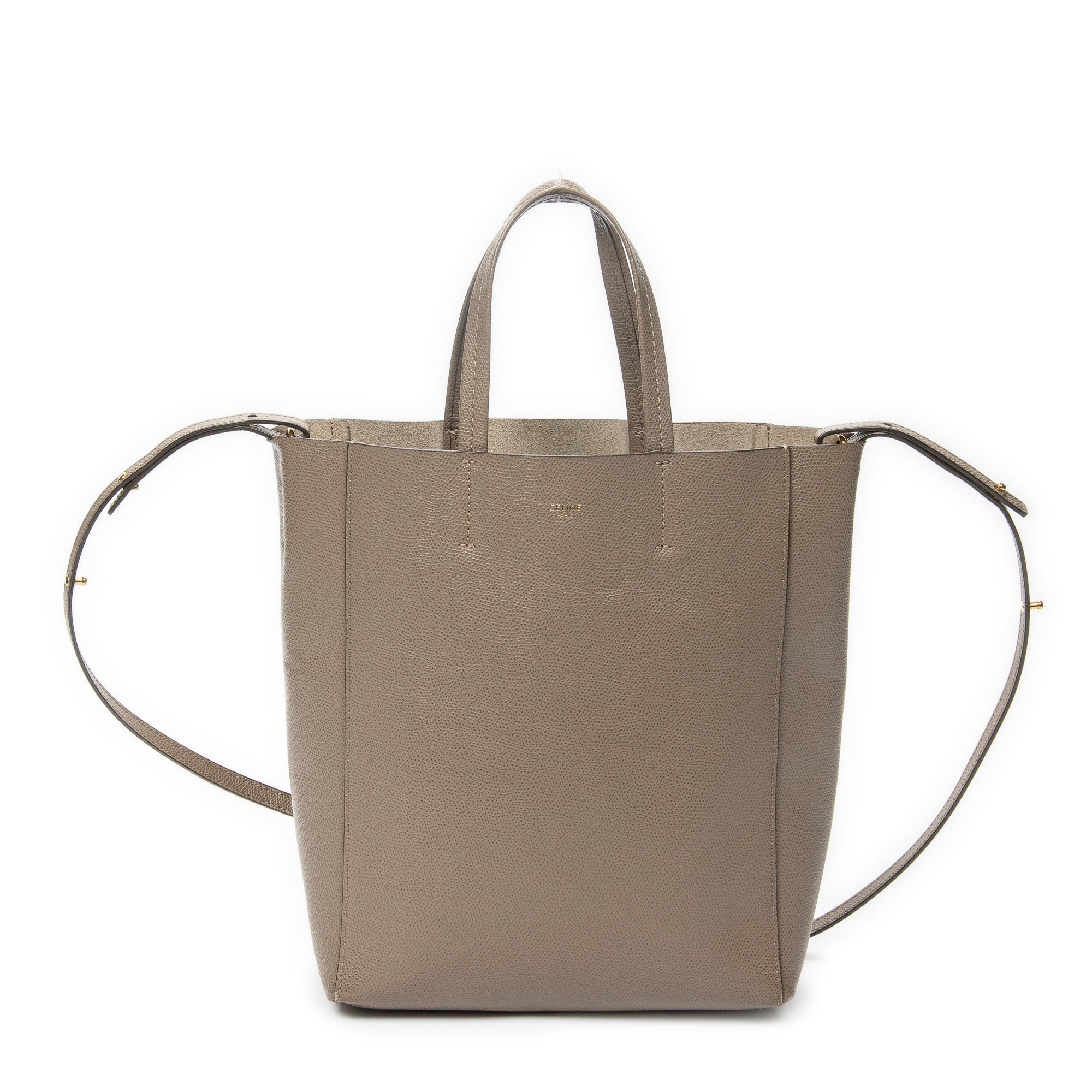 Shoulder Bag Vertical Cabas Tote Grey Grained Leather