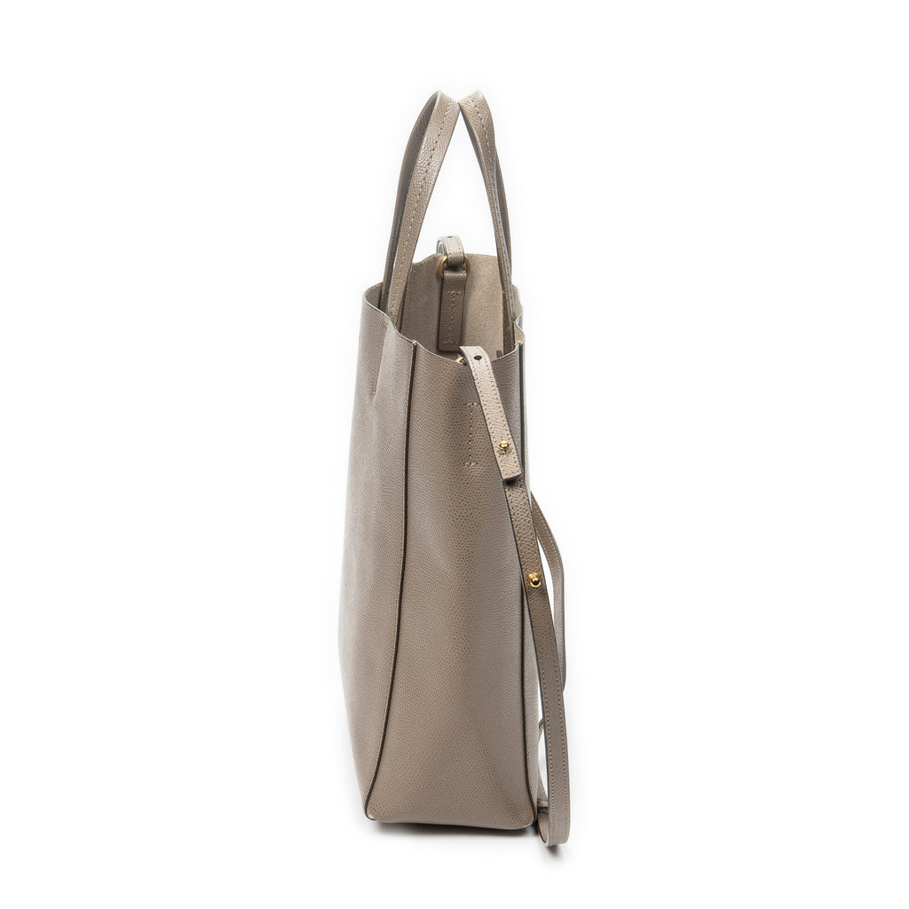 Shoulder Bag Vertical Cabas Tote Grey Grained Leather