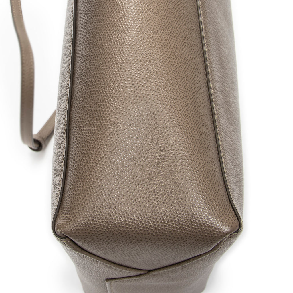 Shoulder Bag Vertical Cabas Tote Grey Grained Leather