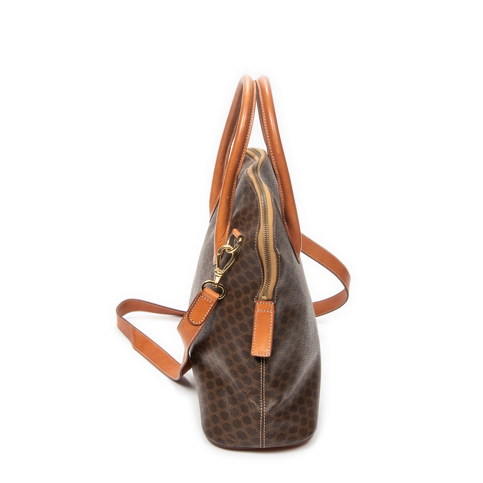 Shoulder Bag Vintage Large Dome Tote Brown Macadam Coated Canvas