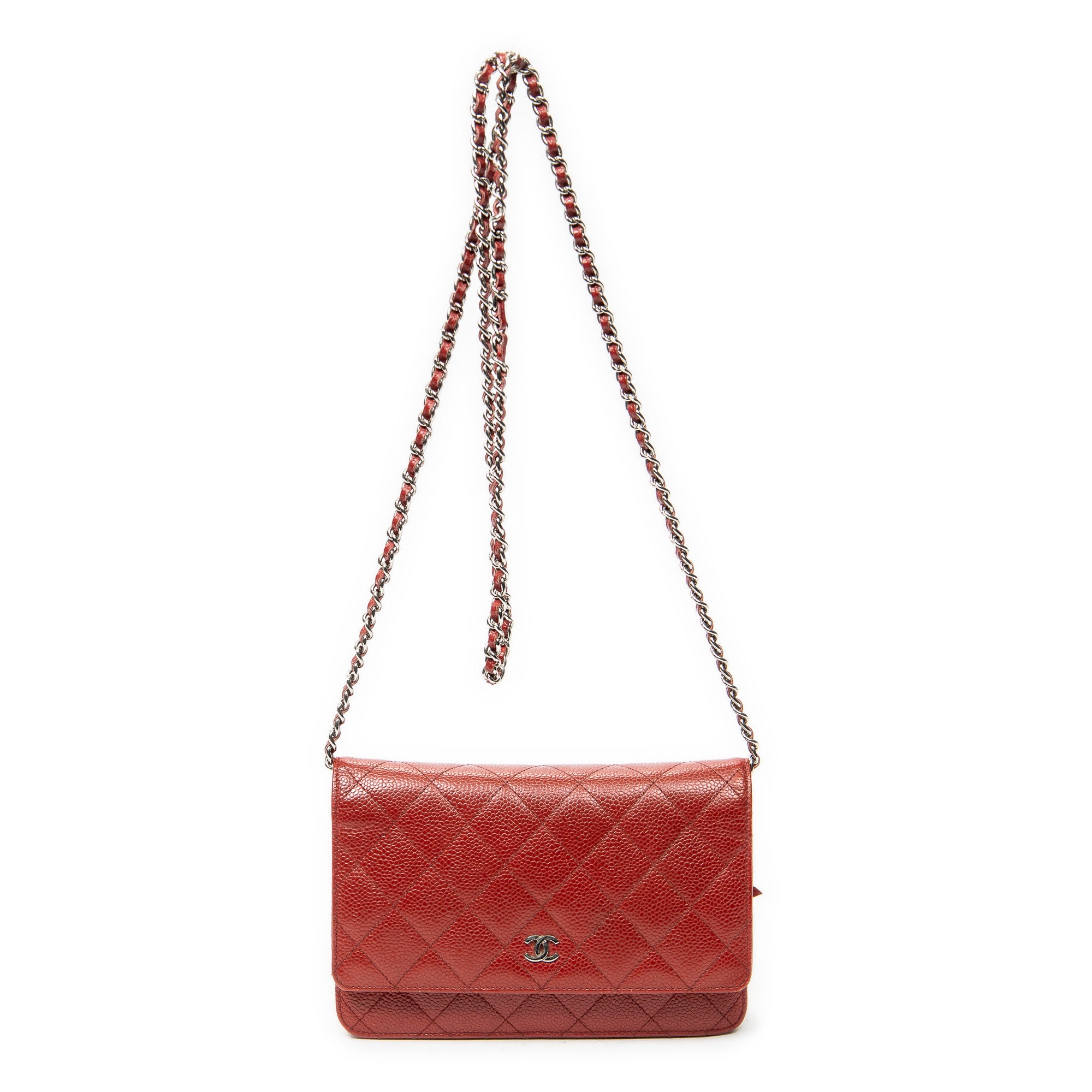 Shoulder Bag Classic Wallet On Chain Red Quilted Caviar Leather