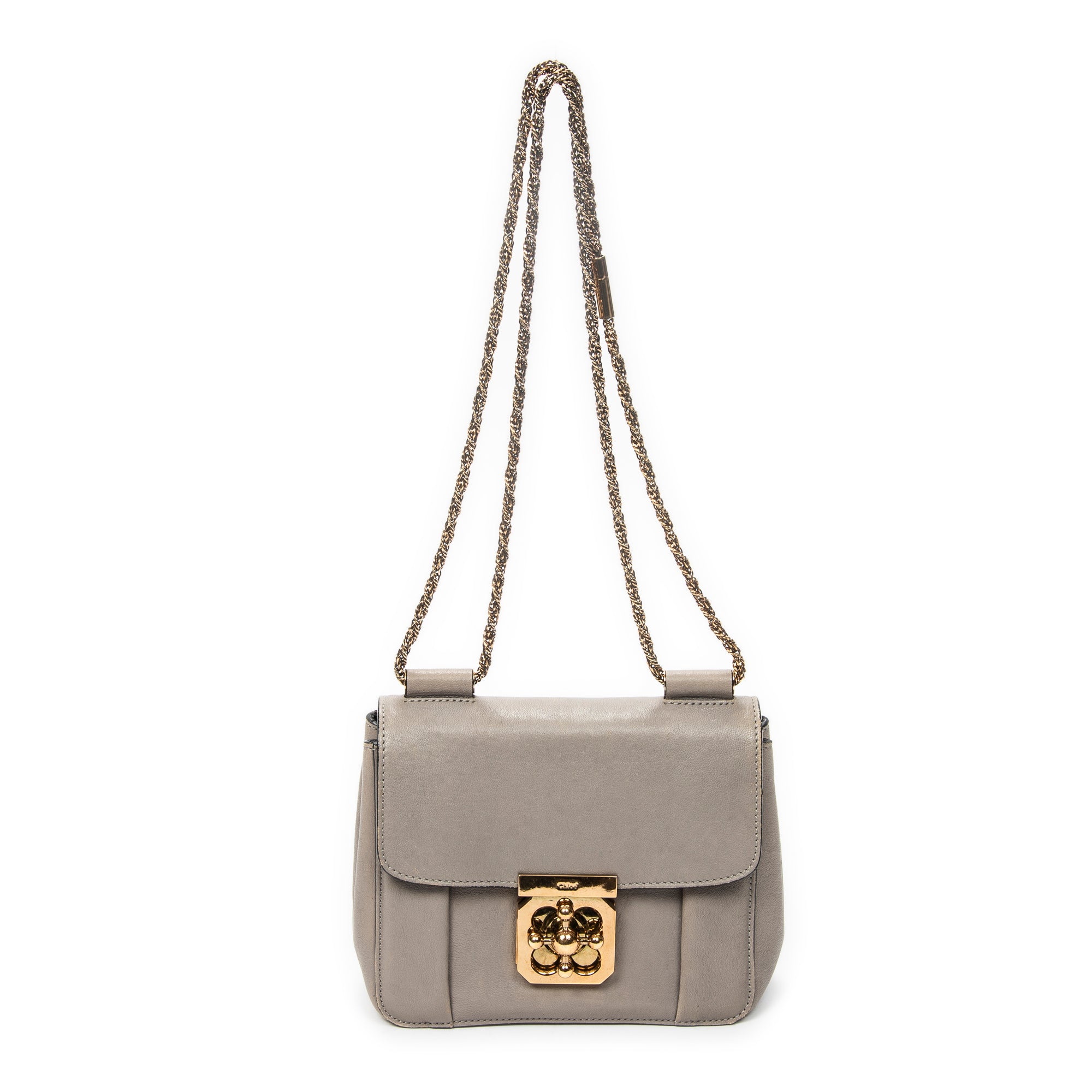 Shoulder Bag Square Elsie Chain Bag Grey Grained Calfskin Leather