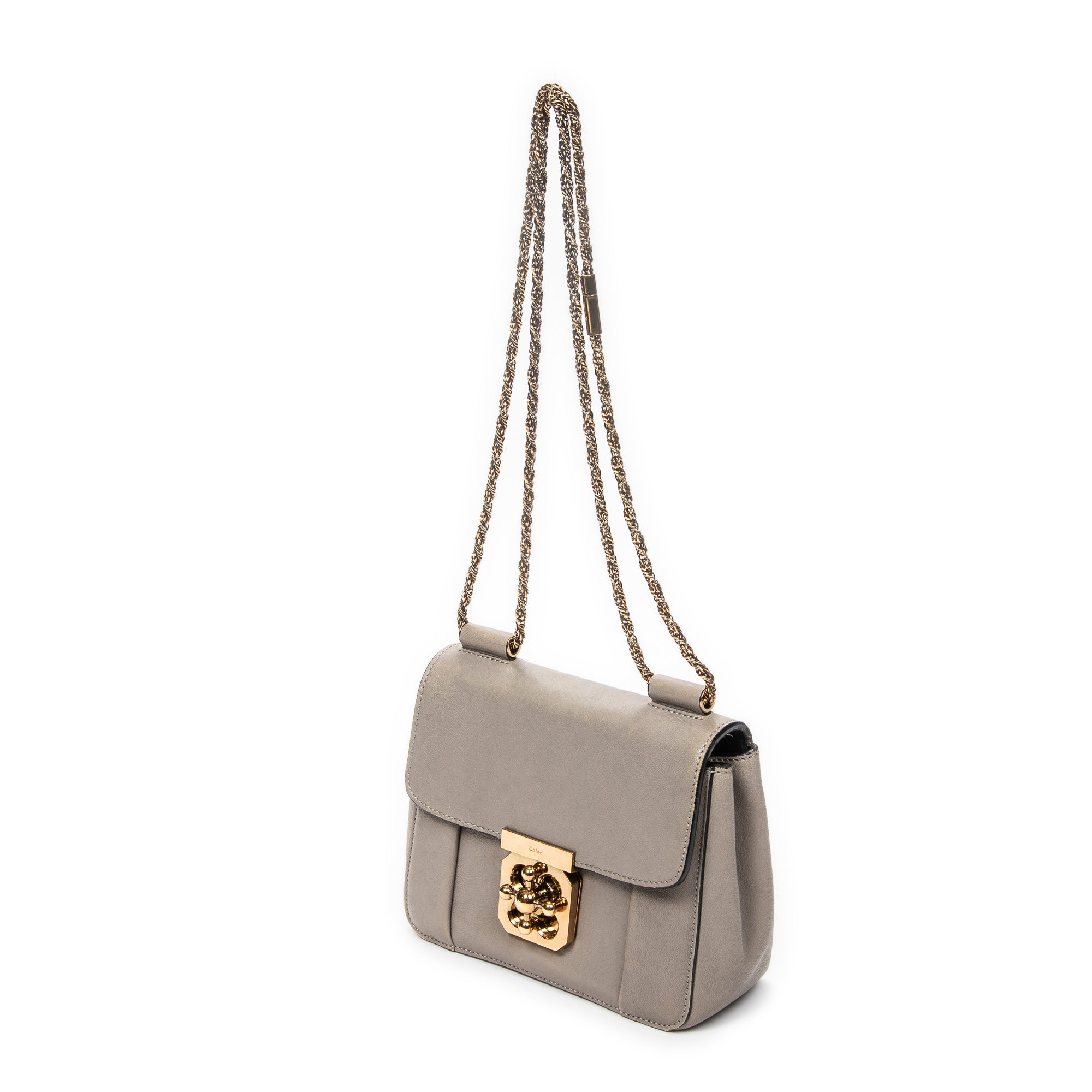 Shoulder Bag Square Elsie Chain Bag Grey Grained Calfskin Leather
