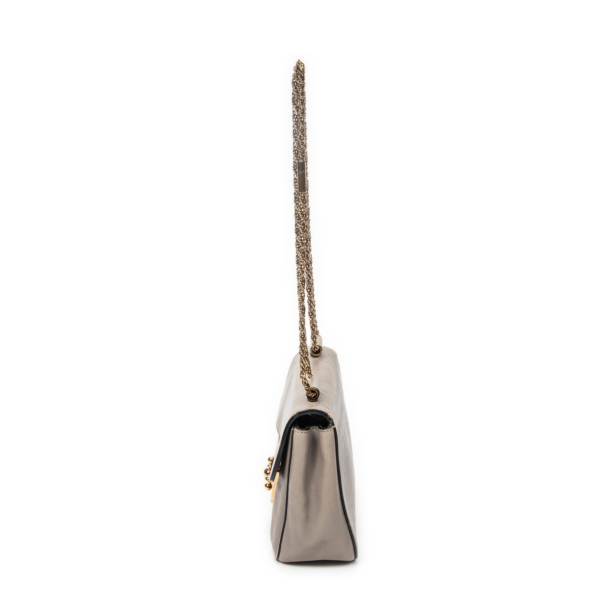 Shoulder Bag Square Elsie Chain Bag Grey Grained Calfskin Leather