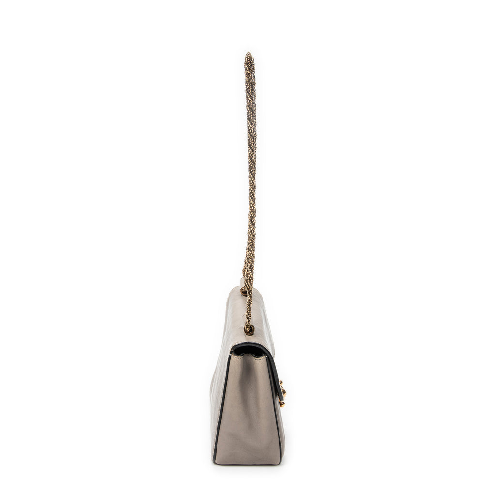 Shoulder Bag Square Elsie Chain Bag Grey Grained Calfskin Leather