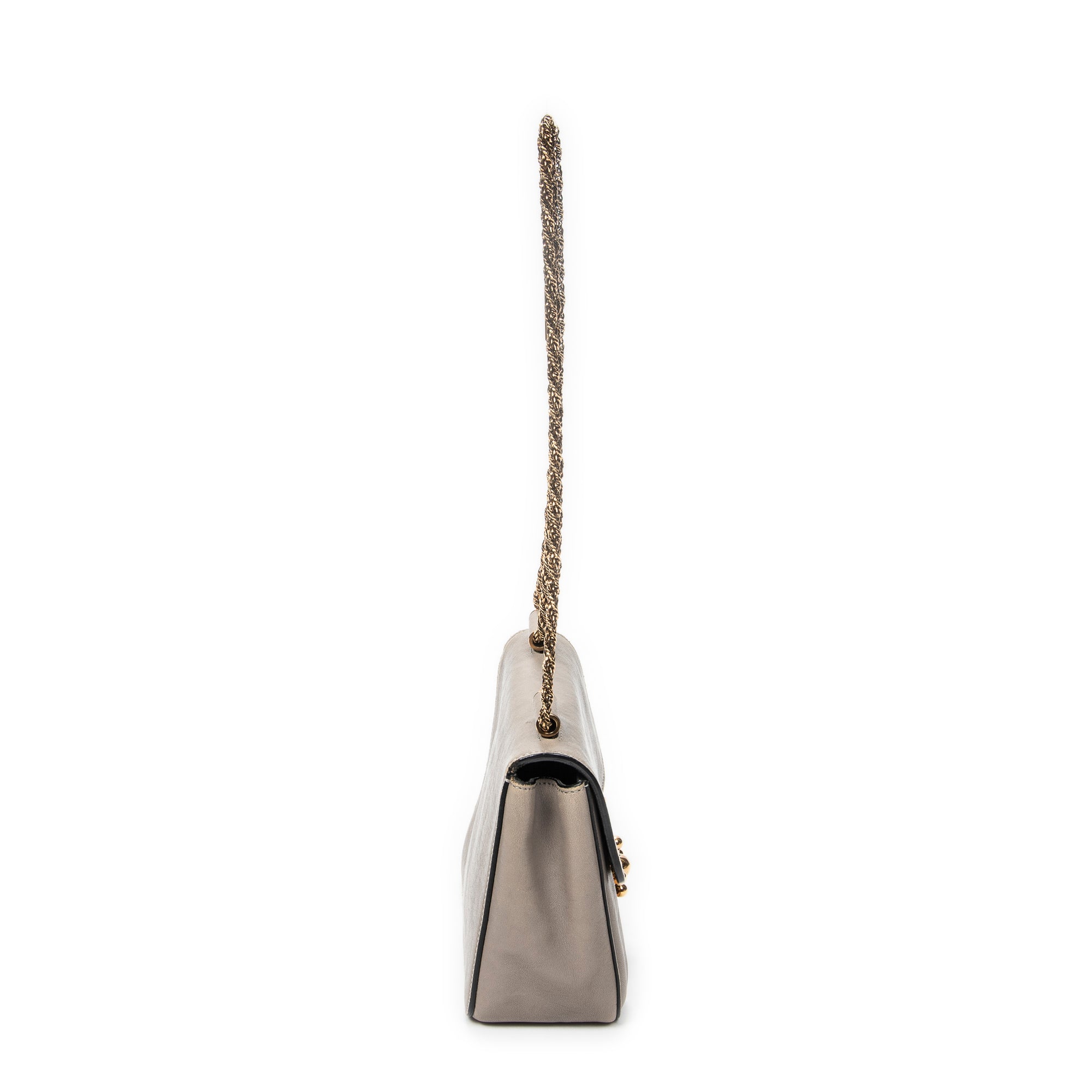 Shoulder Bag Square Elsie Chain Bag Grey Grained Calfskin Leather