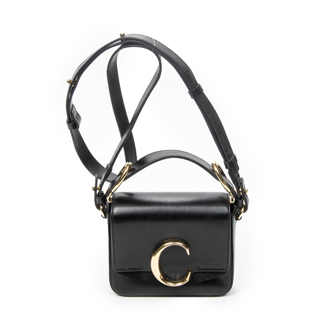 Shoulder Bag C Double Carry Bag Black Smooth Leather