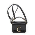 Shoulder Bag C Double Carry Bag Black Smooth Leather