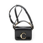Shoulder Bag C Double Carry Bag Black Smooth Leather