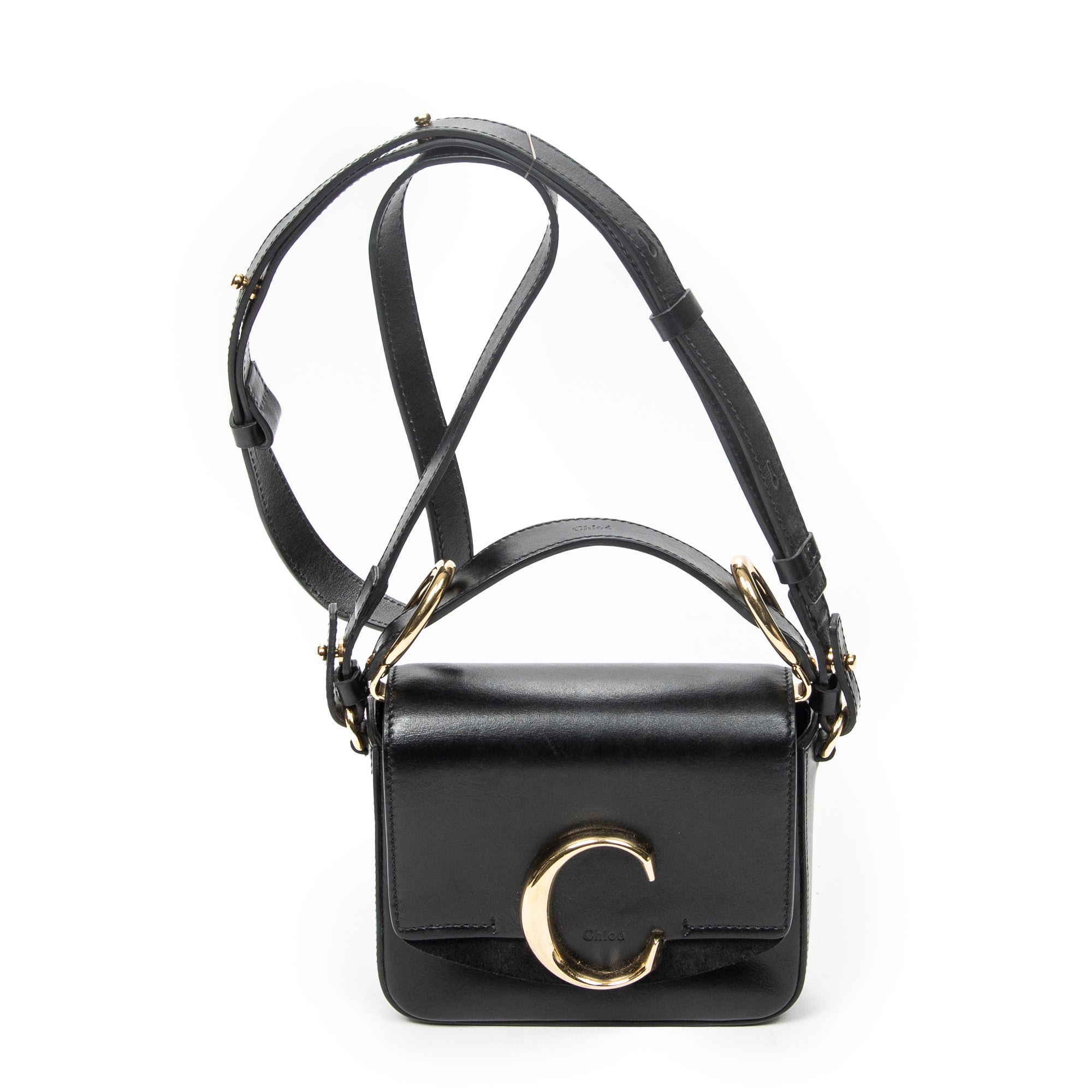 Shoulder Bag C Double Carry Bag Black Smooth Leather