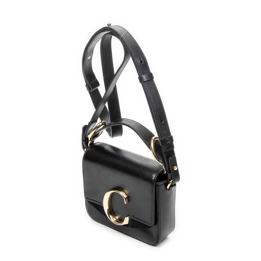 Shoulder Bag C Double Carry Bag Black Smooth Leather