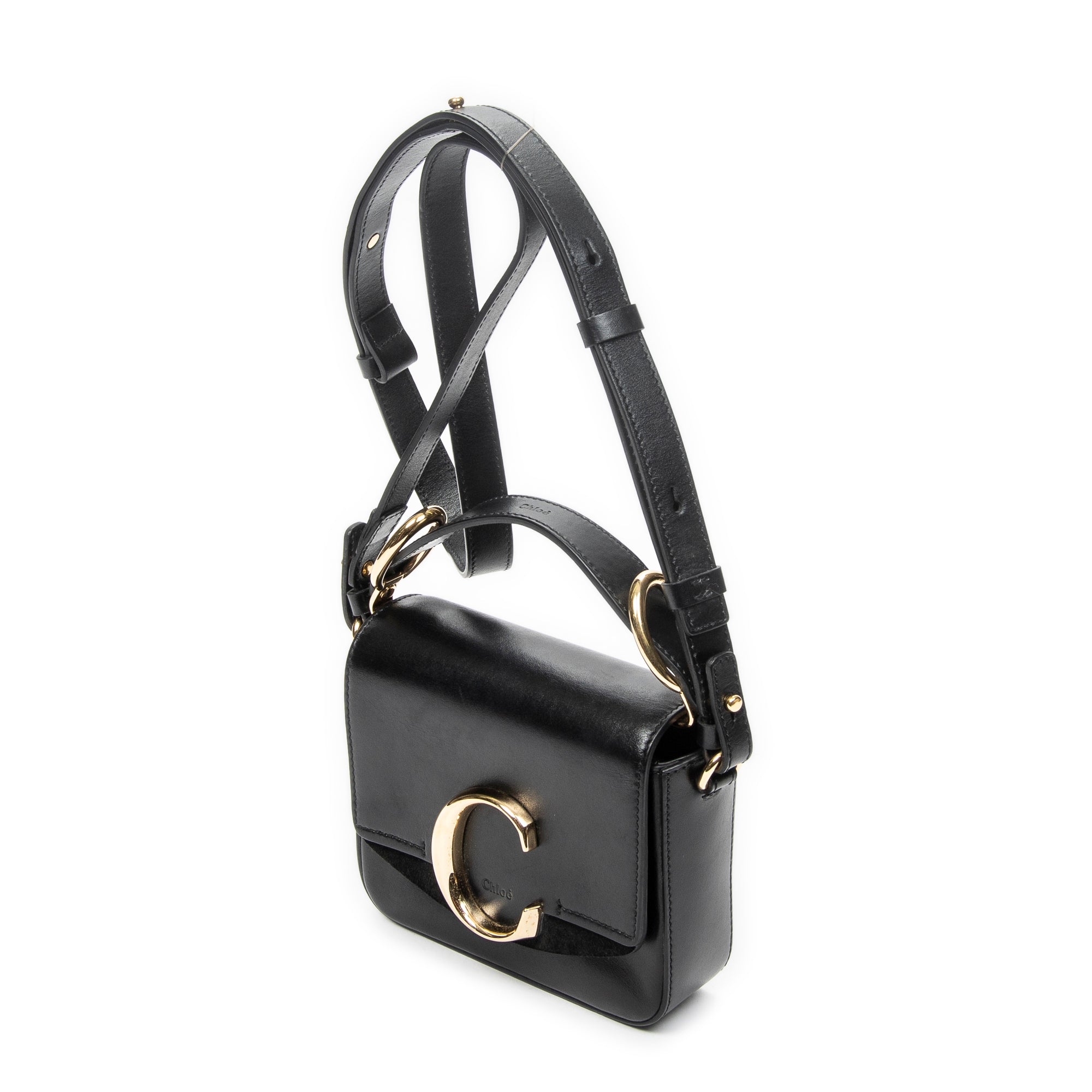Shoulder Bag C Double Carry Bag Black Smooth Leather