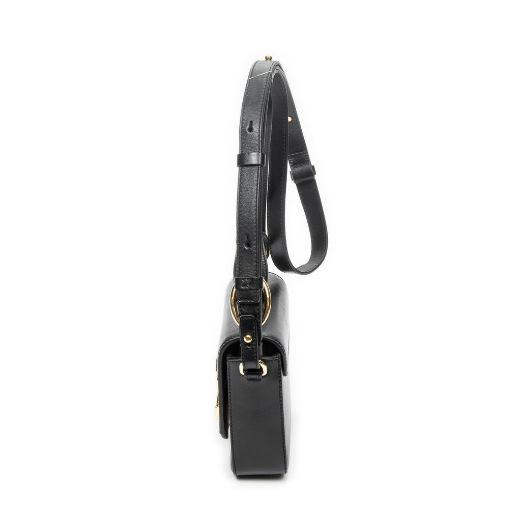 Shoulder Bag C Double Carry Bag Black Smooth Leather