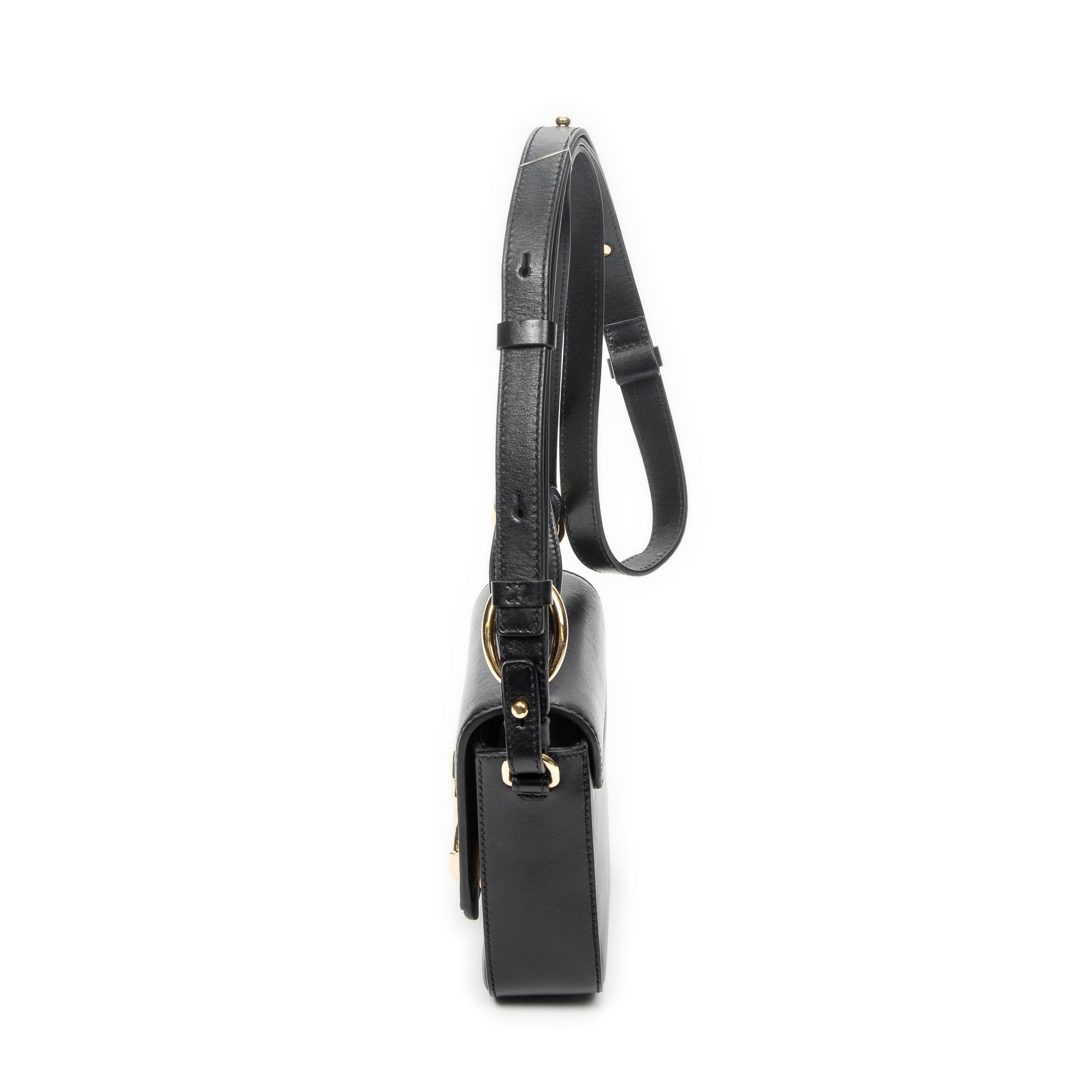 Shoulder Bag C Double Carry Bag Black Smooth Leather