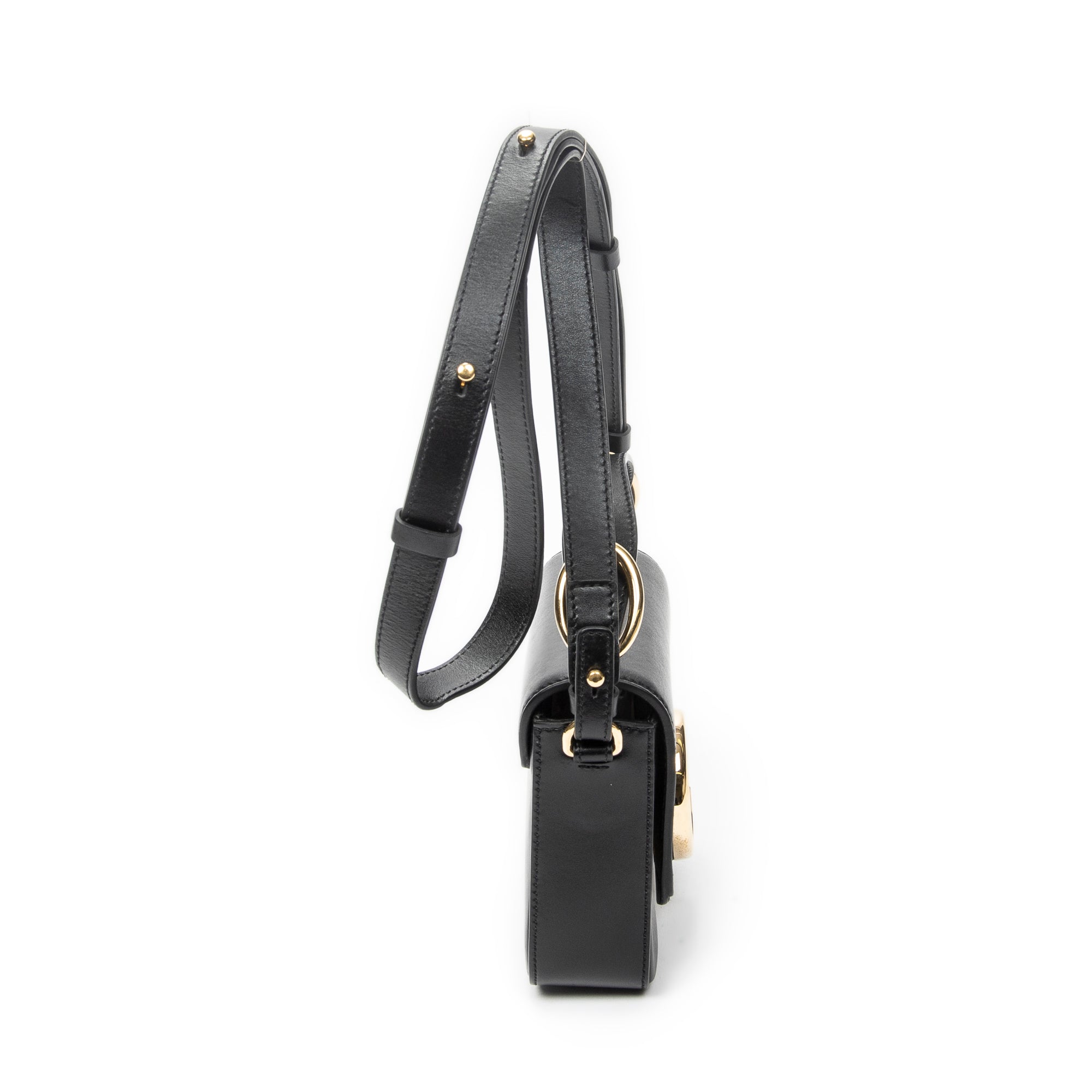 Shoulder Bag C Double Carry Bag Black Smooth Leather
