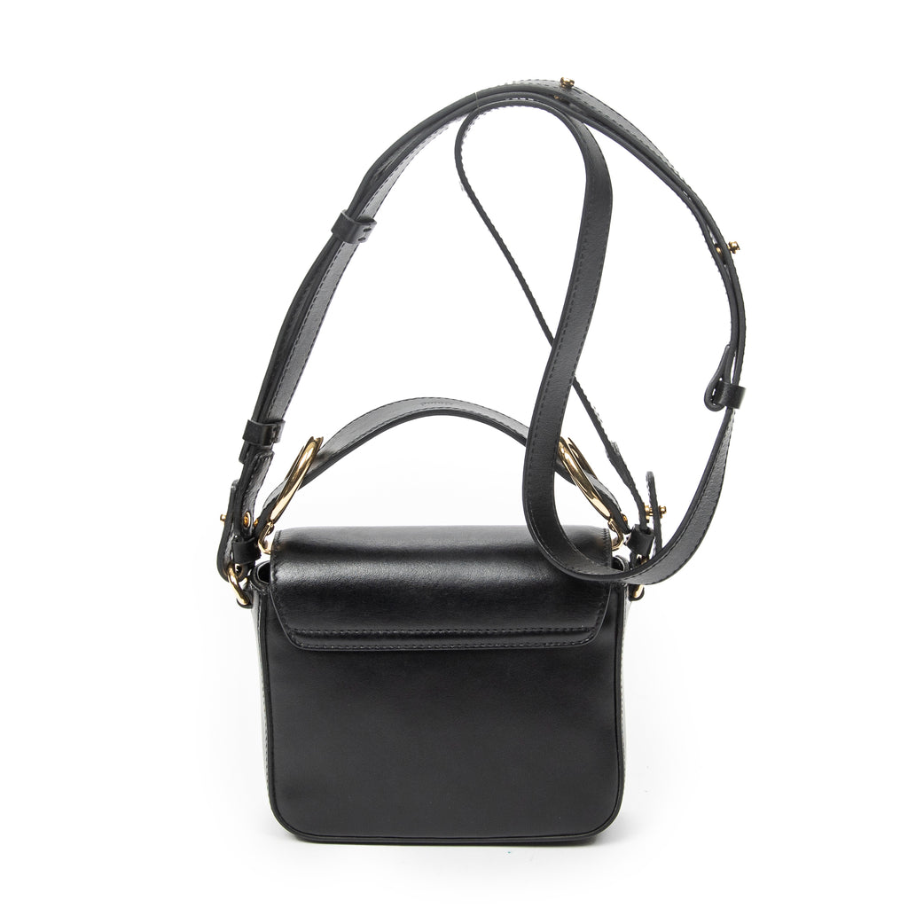 Shoulder Bag C Double Carry Bag Black Smooth Leather