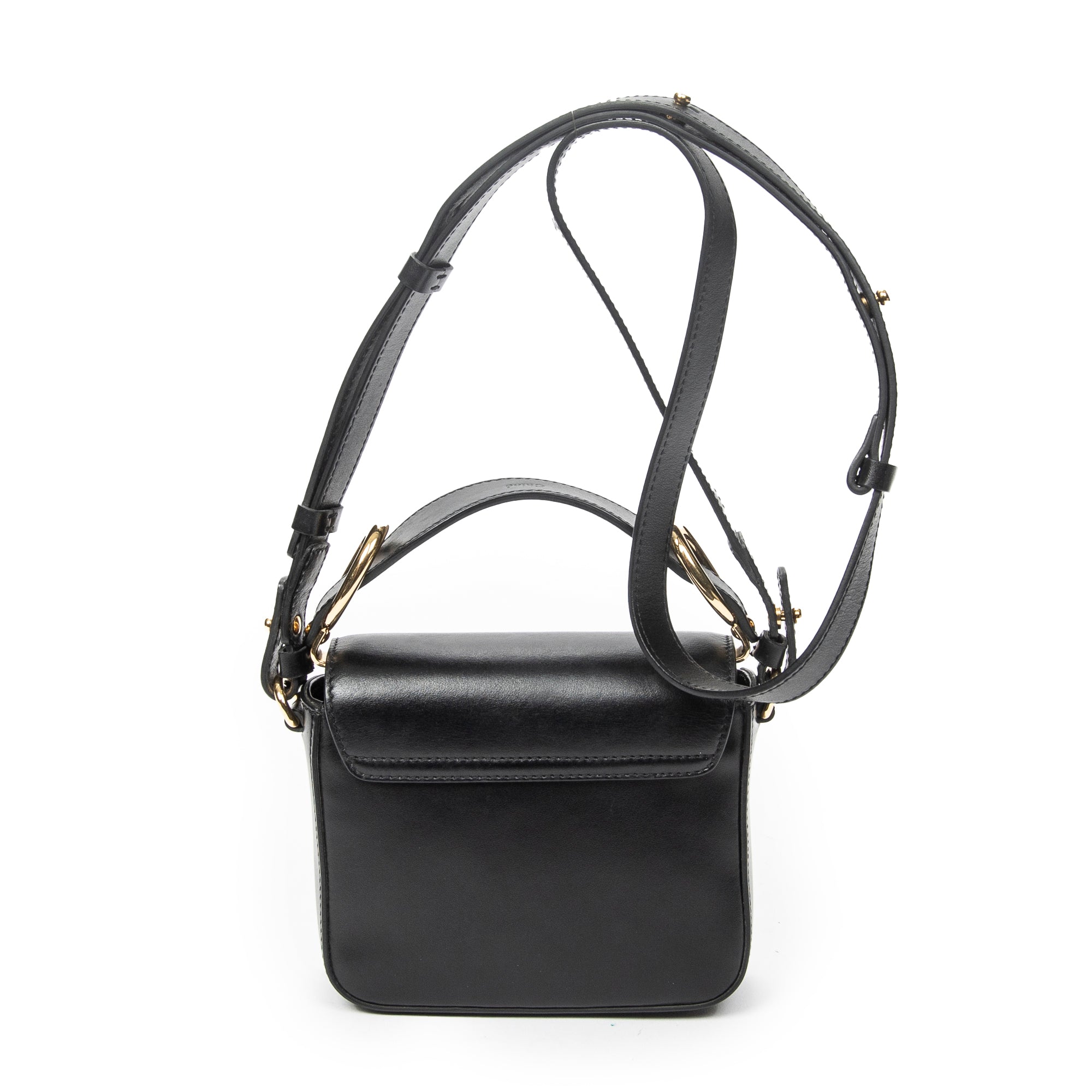 Shoulder Bag C Double Carry Bag Black Smooth Leather