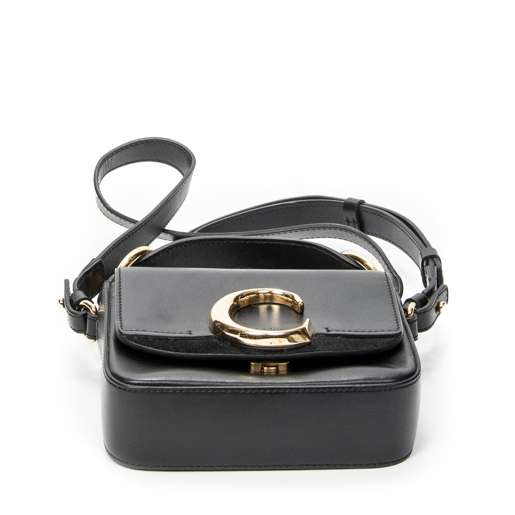 Shoulder Bag C Double Carry Bag Black Smooth Leather