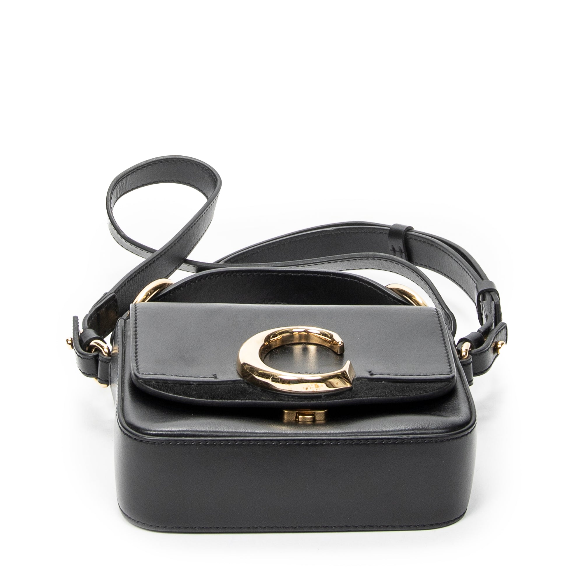 Shoulder Bag C Double Carry Bag Black Smooth Leather