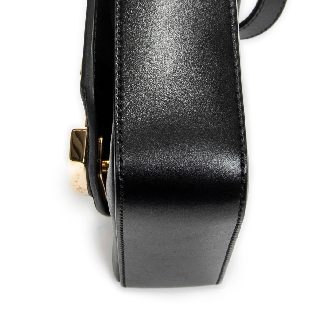 Shoulder Bag C Double Carry Bag Black Smooth Leather