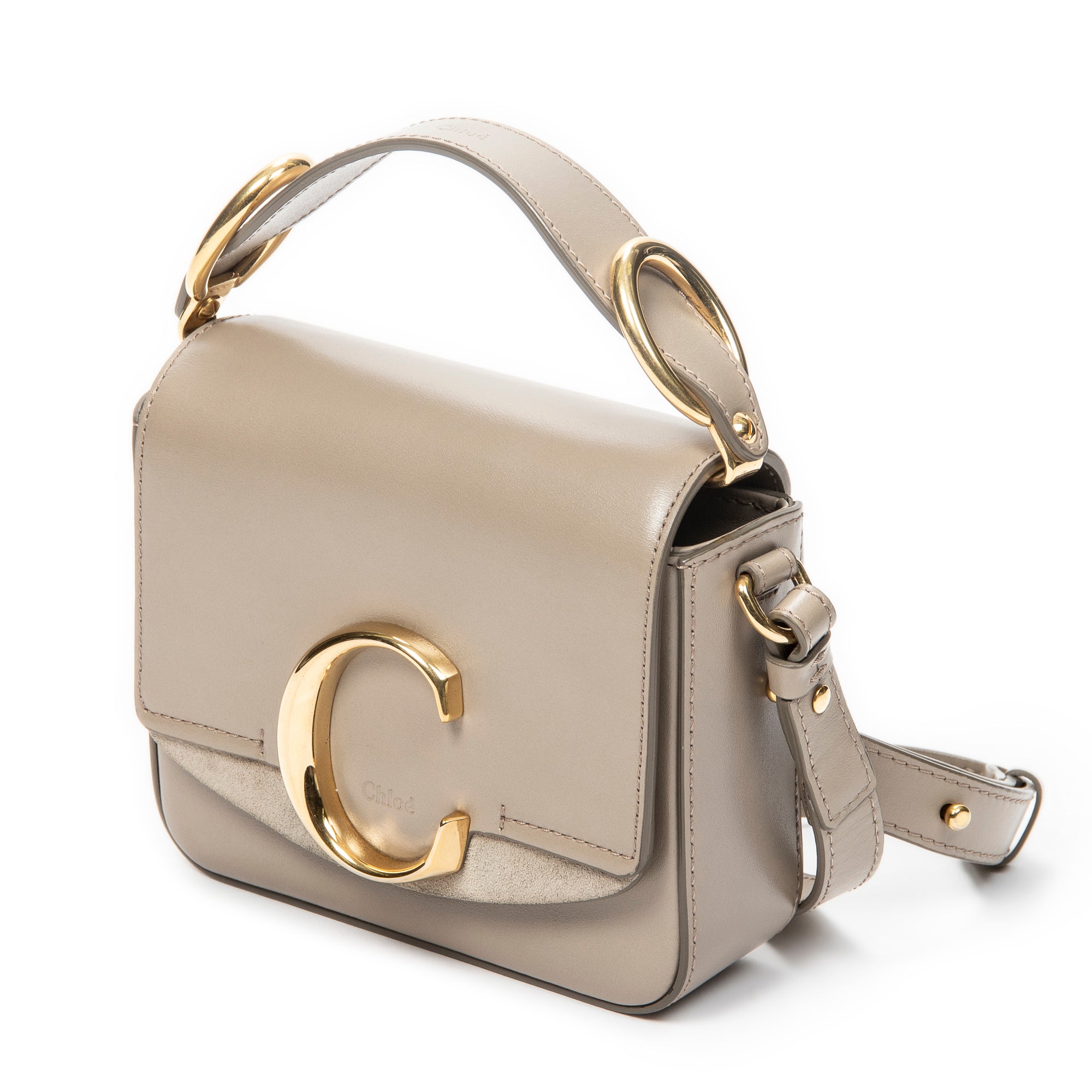Shoulder Bag Mini C Crossbody Grey Smooth Calfskin Leather