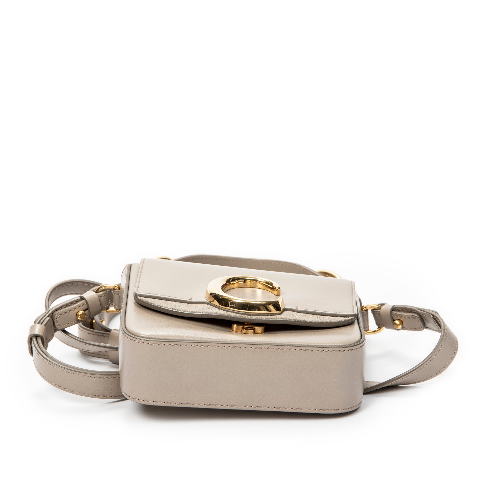 Shoulder Bag Mini C Crossbody Grey Smooth Calfskin Leather
