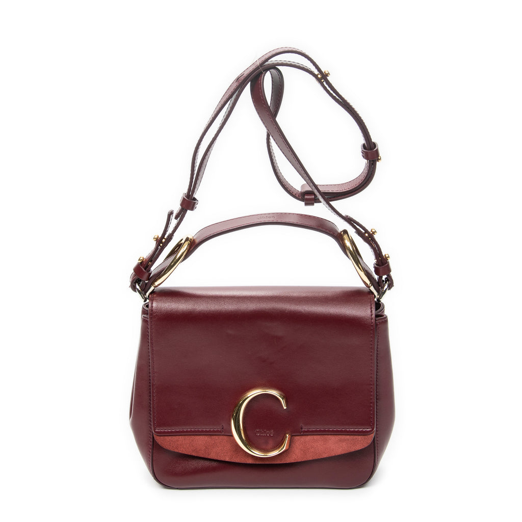 Shoulder Bag Mini C Crossbody Burgundy Smooth Calfskin Leather